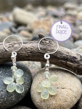Sterling Silver Drop Earrings with Pale Green Peridot Gem Clusters